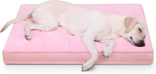Dog Crate Bed Waterproof Deluxe Plush Dog Beds with Removable Washable Cover Anti-Slip Bottom Pet Sleeping Mattress for Large, Medium, Jumbo, Small Dogs, 41 x 27 inch, Pink