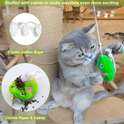 Interactive Cat Toy Wand with Catnip Mouse, Cat Teaser Wand Rainbow String for Bored Indoor Adult Cats and Kittens (8 Pack) - Image 3