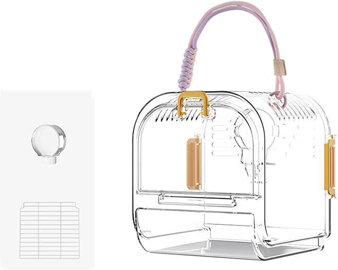Portable Small Bird Travel Carrier Cage, Clear Acrylic Bird Cage with Shade Cover, Lightweight Bird Travel Carrier for Parrots Parakeets Cockatiels(A)