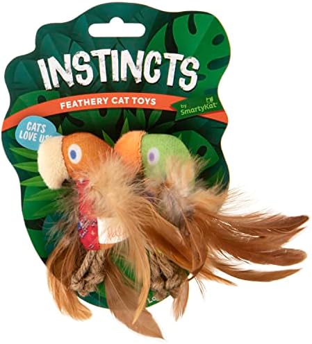 Instincts by SmartyKat 2-Pack HappyNip Love Mates Feather Birds Plush Cat Toys, Contains Catnip & Silvervine - Orange/Green, 2-Pack - Image 2
