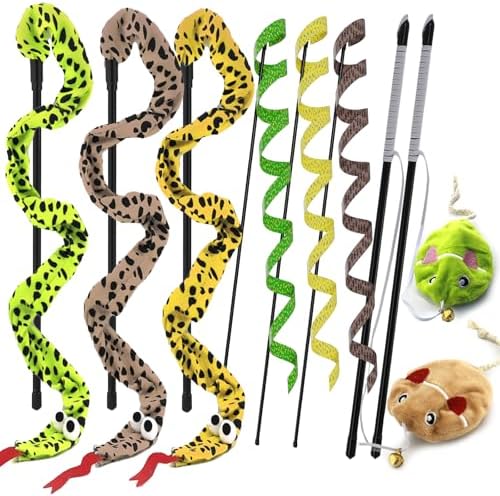 Interactive Cat Toy Wand with Catnip Mouse, Cat Teaser Wand Rainbow String for Bored Indoor Adult Cats and Kittens (8 Pack) by URMYONLY