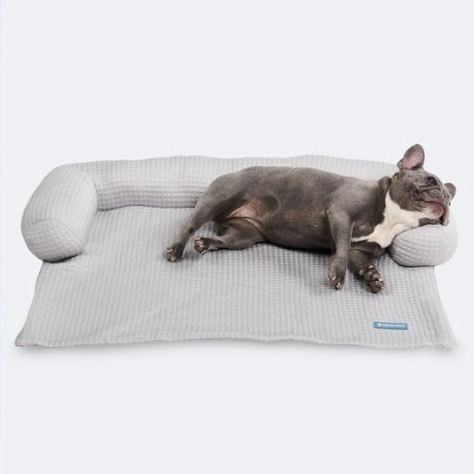 Spark Paws Cooling Couch Cover Dog Bed, Furniture Protector Mat, Non-Toxic Washable Pet Cooling Pad for Large & Small Dog - Waffle Grey - Size M