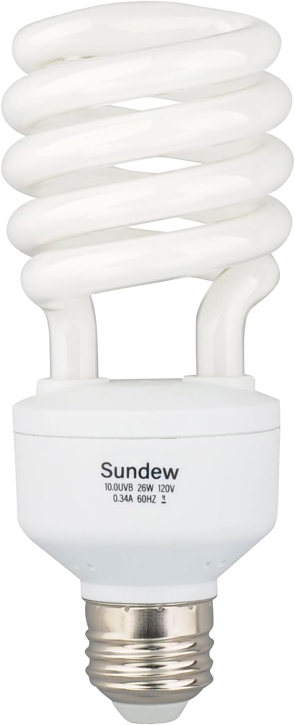 Sundew 10.0 UVB Reptile Light Bulb, Compact Fluorescent Desert Lamp for Bearded Dragons, Tortoises, Lizards, Fits Deep Terrariums, E26 Base