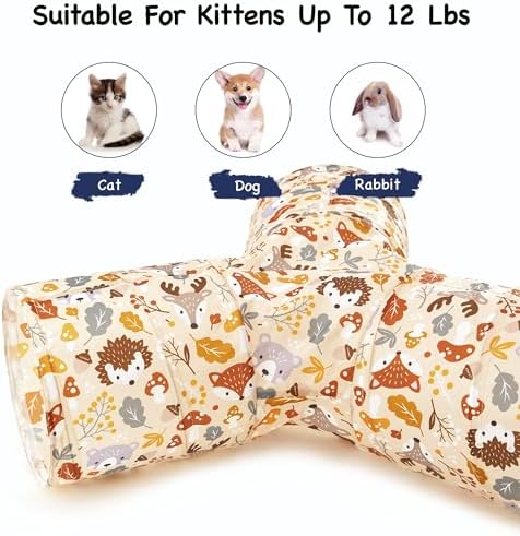 Tempcore Cat Tunnel, 3-Way Collapsible Toy for Indoor Cats, Beige Deer - Image 6