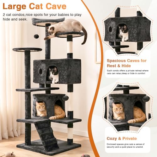 FDW | 54" Cat Tree Tower | Dark Gray | Multi-Level Indoor Activity Center - Image 5