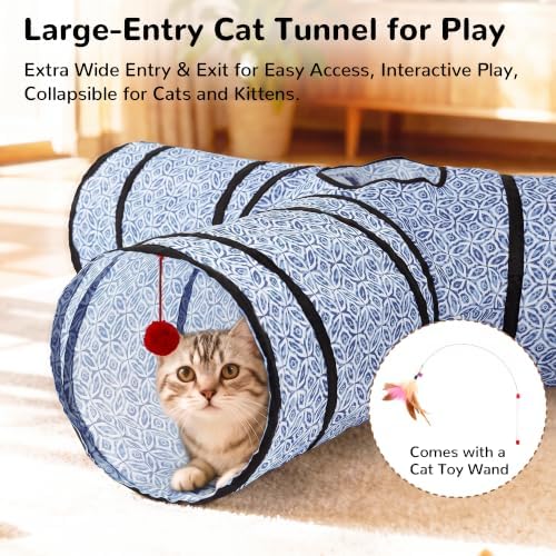 Tempcore Cat Tunnel, 3-Way Collapsible Toy, Large Size Blue Coin - Image 3