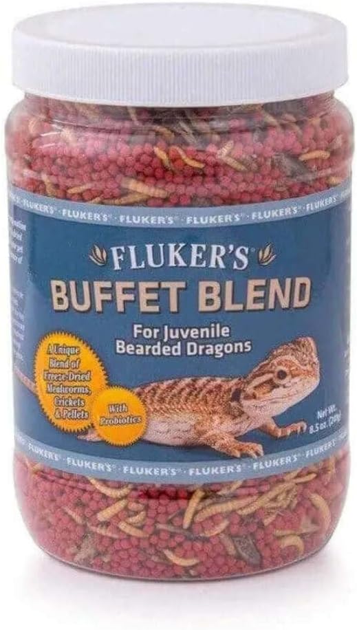 Fluker's Buffet Blend Juvenile Bearded Dragon Diet, Mealworms, Crickets and Pellets, 9 oz