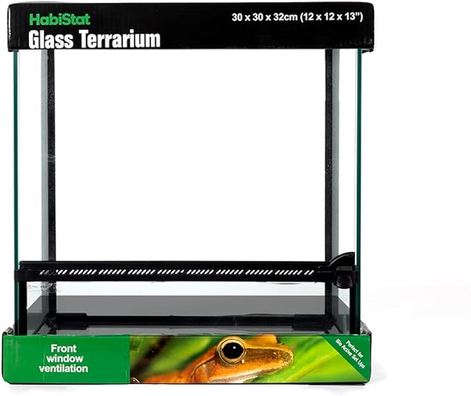Habistat Glass Terrarium for Reptiles 12"x12"x13" – Stackable Reptile Enclosure for Inverts & Amphibians with Lock & Waterproof Base, Ideal Terrarium Tank for Chameleons, Geckos and Bioactive Setups