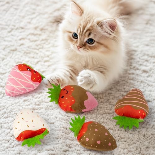 MALLMALL6 Catnip Toys for Cat - 5Pcs Strawberry Chocolate Crinkle Paper Sound Catmint Toy for Indoor Kitten, Teething Chew Kick Interactive Kitty Supplies, Pet Present for Kitten Lover - Image 5