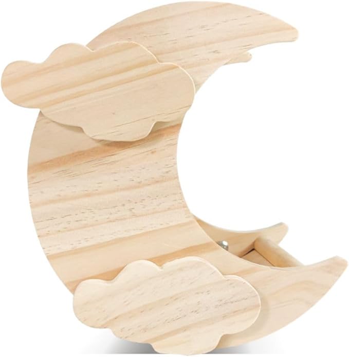 Hamster Hideout Guinea Pig Moon Shape Wooden Cabin Squirrel Wooden House for Sugar Glider Chinchilla Cage Accessories (S)