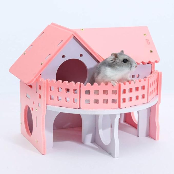 Hamster House Double-Deck Sleeping Hut Pet Exercise Play Toys Chews for Dwarf Rat Chinchillas Guinea Pig Small Pet