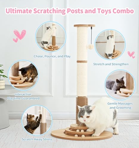 Made4Pets Tall Cat Scratching Post for Indoor Cats with Self Groomer, 33.6" - Image 2
