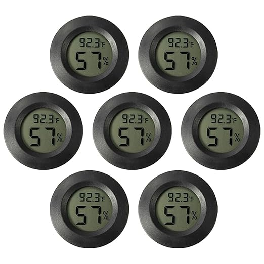 balacoo 7pcs Digital Hygrometer and Thermometer for Reptile Tanks Use Compact Round Accurate Humidity and Temperature Monitoring