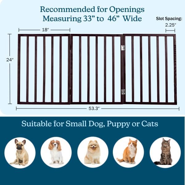 Petmaker Foldable, Free-Standing Wooden Pet Gate- Light Weight, Indoor Barrier for Small Dogs/Cats, Dark Brown, Step Over Doorway Fence, Rich Espresso, 54" X 24" (80-62875)