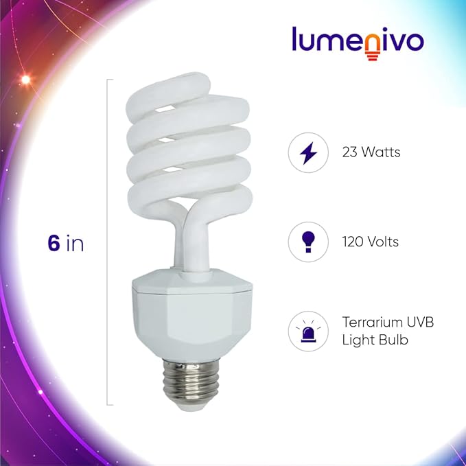 lumenivo UVB Reptile Light 23W 10.0 Desert Terrarium UVB Bulb for Bearded Dragon, Dwarf Monitors, Veiled Chameleons - Simulates UVB from The Sun to Help in Calcium Absorption - 120V - 3 Pack