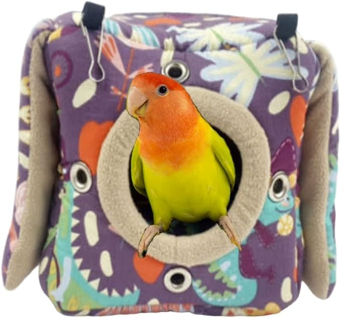 Large Winter Warm Bird Nest House, Bird Bed for Cage, Parrot Nest Snuggle Shed Hut for Four Seasons, Easy to Install for Quaker Lovebirds (Purple,Small)