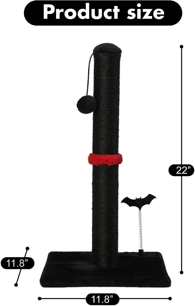 MECOOL Cat Scratching Post Premium Sisal Scratch Posts with Hanging Ball Vertical Scratcher for Indoor Cats and Kittens,Black - Image 4