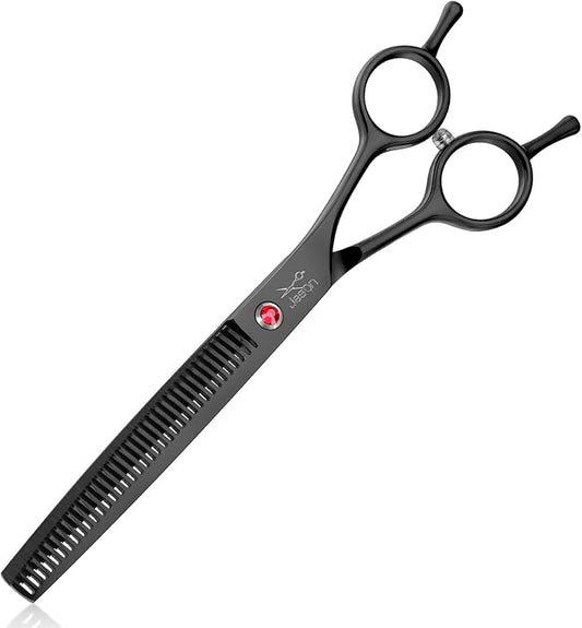 JASON 7" Dog Grooming Scissor - Professional Thinning Shear with 37 Teeth Japanese Stainless Steel Blender Scissors for Dogs, Cats and Other Pets (Thinning, Black) Christmas Gift
