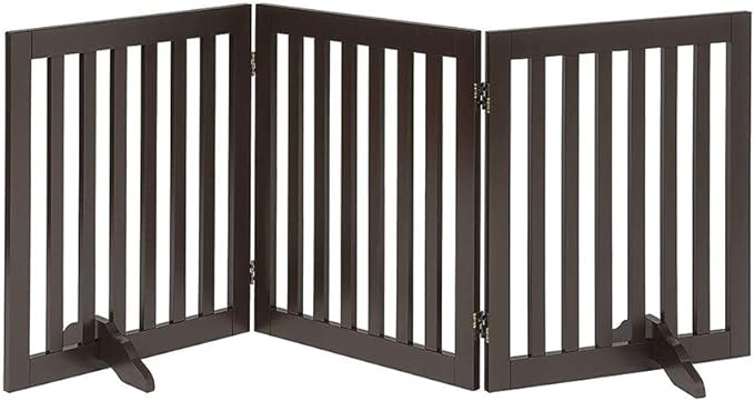 Unipaws 24" H Free Standing Pet Gate for Cat, Wooden Gates for Doorway, Stairs, Foldable Pet Fence for House, Expandable Barrier, Indoor Use, Espresso
