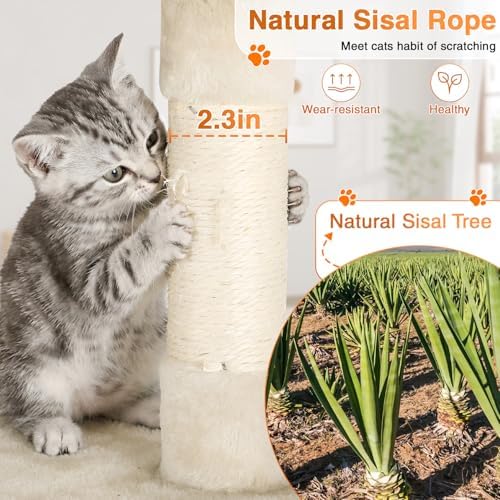 FDW | 54" Cat Tree Tower | Beige | Multi-Level Indoor Activity Center - Image 3