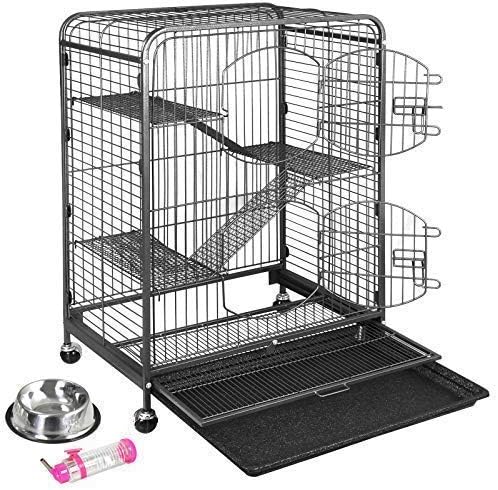 ZENY 37-inch Metal Ferret Chinchilla Cage with 2 Front Doors 4 Levels Small Animal Hutch for Squirrel/Rabbit/Rat Indoor Outdoor Use, Black