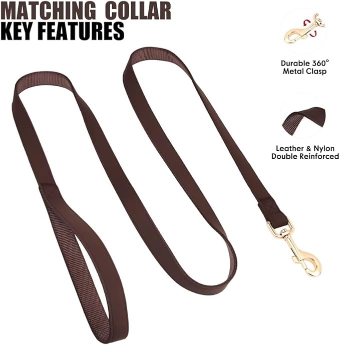 PET ARTIST Soft PU Leather Dog Collar and Leash Set, Bright & Stylish 5FT PU Leather Leash and Collar Set, Durable Pet Collars with Quick Release Metal Buckle for Medium Dogs,Brown,M(13-19")
