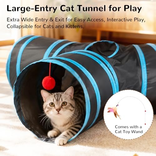 Tempcore Cat Tunnel, 3-Way Collapsible Toy for Indoor Cats, Black & Blue - Image 4