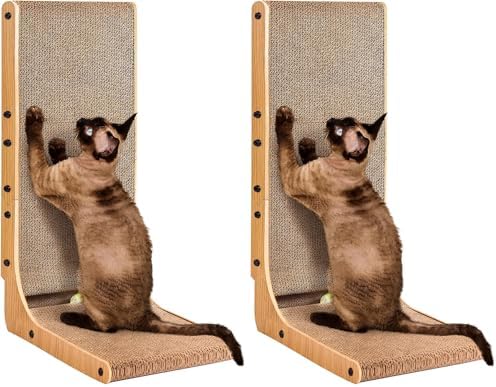 EHEYCIGA Cardboard Cat Scratcher for Indoor Cats, 26.8 Inch L Shaped Vertical Cat Scratching Board with Ball Cat Toy, Large Cat Scratcher Pad, Brown (Pack of 2) by EHEYCIGA