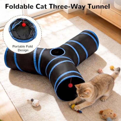 Tempcore Cat Tunnel, 3-Way Collapsible Toy, Large Size Black & Royal Blue - Image 6