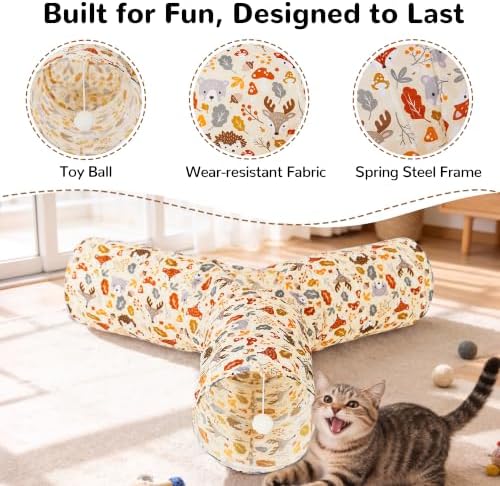 Tempcore Cat Tunnel, 3-Way Collapsible Toy, Large Size Beige Deer - Image 5