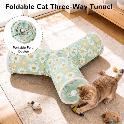Tempcore Cat Tunnel, 3-Way Collapsible Toy, Large Size Daisy Green Printed - Image 6