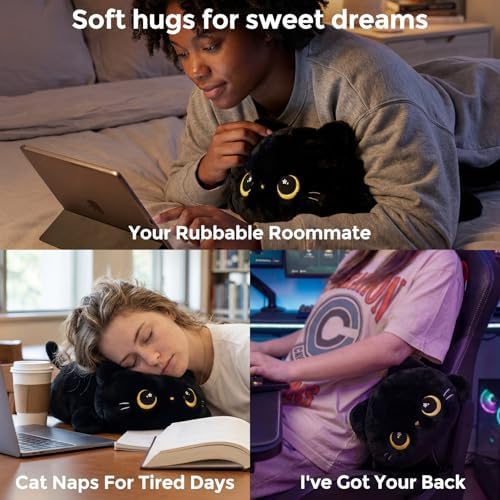 Mewaii Black Cat Plush Pillow Cute Plushies, Squishy & Huggable, 13 in - Image 4
