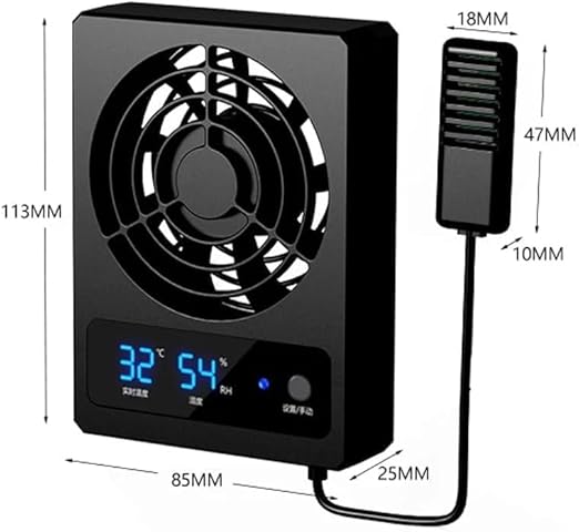 Digital Display Intelligent Control Ventilation Fan Reptile Rainforest Tank Thermometer and Hygrometer
