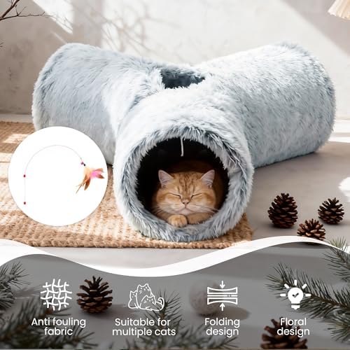 Tempcore Plush Cat Tunnel, 3-Way Collapsible Toy for Indoor Cats, Grey - Image 6