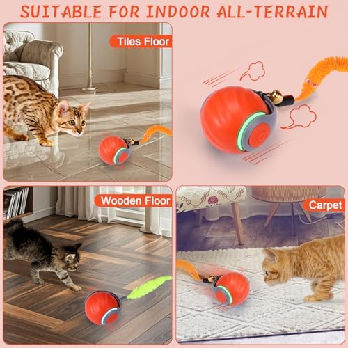BABORUI 2Pack Interactive Cat Toy Ball - Automatic Interactive Cat Toys for Indoor Cats with 3 Tails, 2 Speeds Rechargeable Enrichment for Small/Medium/Large to Keep Them Busy - Image 6