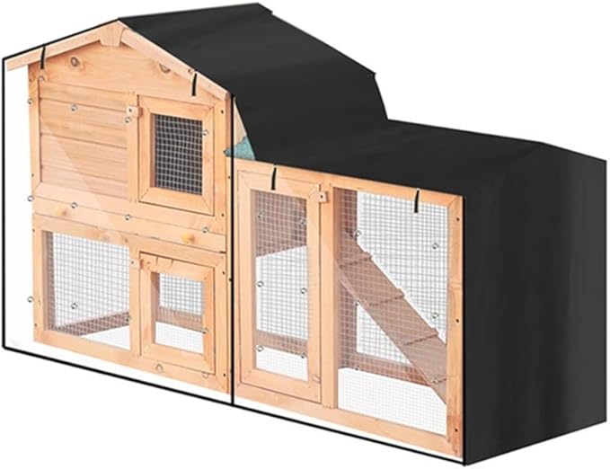 Triangle Rabbit Hutch Cover, Outdoor Guinea Pig Cage Protector, Heavy Duty 210D Oxford Cloth, Windproof Dust Cover with Clear Front Folding, Weather Resistant S(black 180x52x86cm)