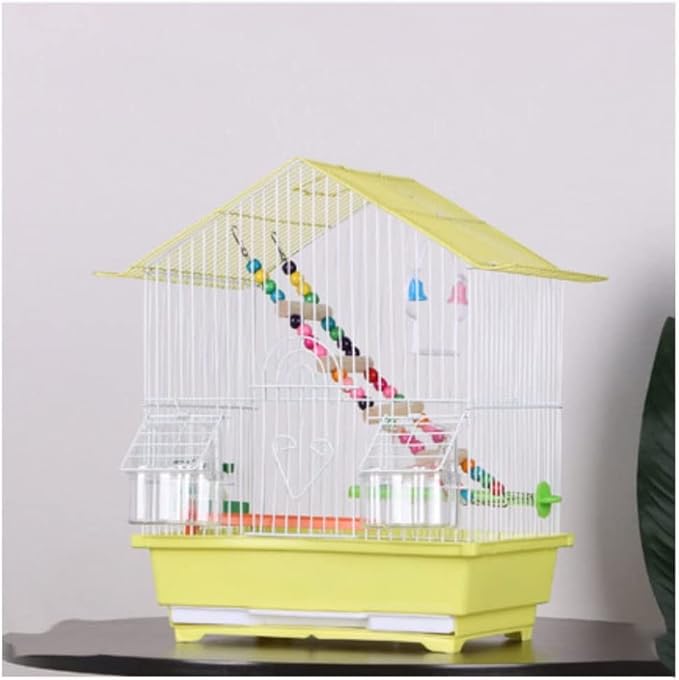 Bird Cage Metal Iron Bird Cage Portable Bird Carriers Small Ornamental House Birdcages for Small to Medium Birds Bird Nests Novel Design，Yellow