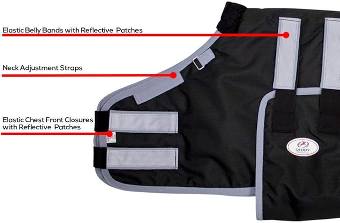 Derby Originals Mini Horse & Foal Winter Turnout Blanket - Reflective, No-Hardware Design, 600D Waterproof Outer, 150g Insulation, 170T Lining, Adjustable Fit, 1-Year Warranty