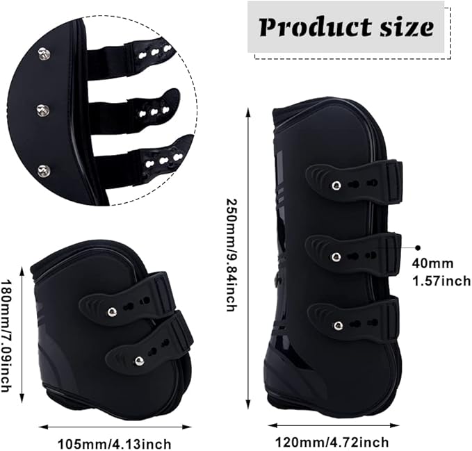 MAYiT Horse Tendon Boots (4 pcs - Front & Hind), PU Shell Tendon Fetlock Brace Guard Boots for Riding Shock Absorbing Jumping Competition Protection