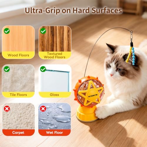 NORMON Cat Treat Dispenser, Ferris Wheel Puzzle Feeder Toy with Teaser Wand - Image 4