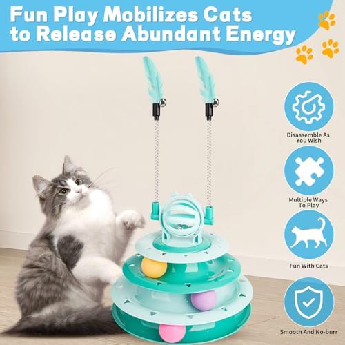 Goosheep Cat Toy Interactive Pet Plaything for Indoor Kitten Interactive Kitty Puzzle Ball with 2 Cat-Tease (Green) - Image 6