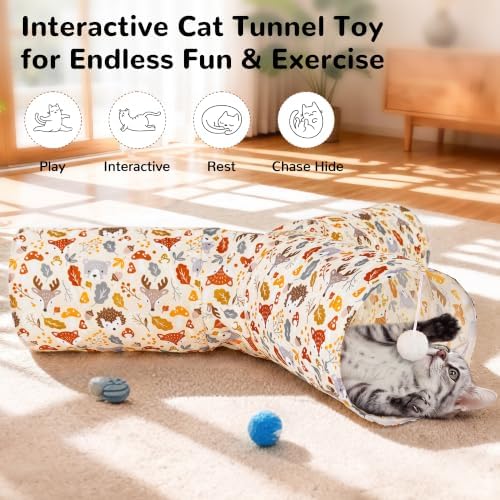 Tempcore Cat Tunnel, 3-Way Collapsible Toy, Large Size Beige Deer - Image 4