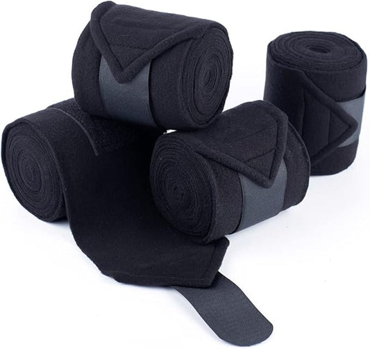 Horse Polo Wraps 2.5m Soft Fleece Polo Wraps Equestrian Leg Bandage Wrap Set of 4 Packs (Black - 2.5m)