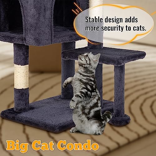 FDW 37.8" Cat Tree Tower | Dark Gray | Multi-Level Indoor Activity Center - Image 6
