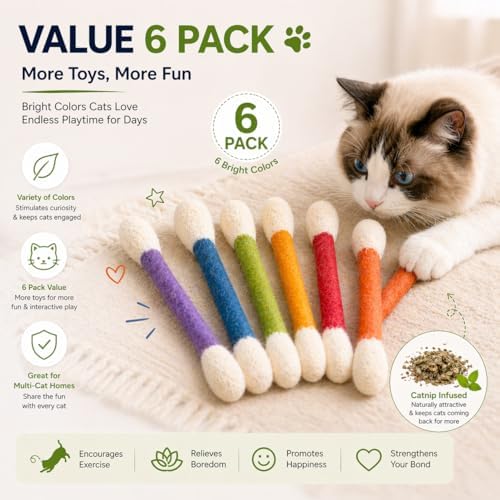 Giant Catnip Cat Toys for Indoor Cats, 6 Pack Interactive Cat Toy, Oversized Cotton Swab Design, Kitten Toys for Boredom Relief, Exercise & Play - Image 6