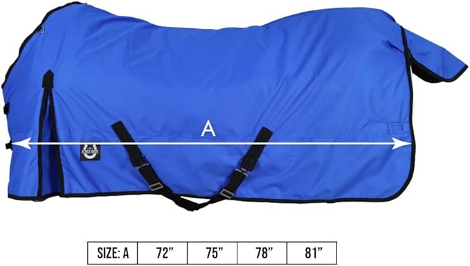 Horse Blanket 600D Ripstop Winter Turnout Blanket, 250 GSM Polyfill, 100% Waterproof & Breathable, Cold Weather Horse Blanket with Secure Fit (Blue w/Black Trim),Size-75