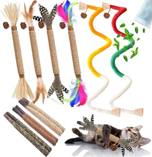 Cat Chew Toys Silvervine Sticks Dental Treat Feather 12Pack Indoor by GREMBEB