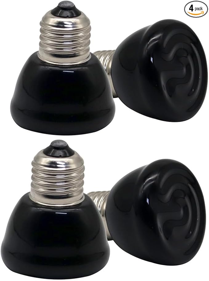 Mini Reptile Heat Lamp Bulb Ceramic Infrared Heat Emitter（4 Pack） E26/E27 Base, AC110V, for Pet Amphibian Snake, Turtle, Lizard, Chicken, Brooder Coop, No Light (25, Watts)
