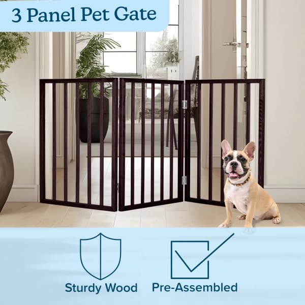 Petmaker Foldable, Free-Standing Wooden Pet Gate- Light Weight, Indoor Barrier for Small Dogs/Cats, Dark Brown, Step Over Doorway Fence, Rich Espresso, 54" X 24" (80-62875)