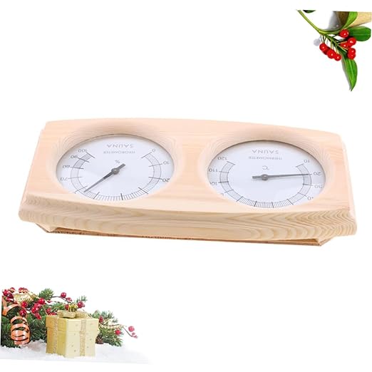 DECHOUS Wooden Hygrothermograph for Sauna Durable Temperature Humidity with Dial Easy to Read Pointer Celsius Scale for Indoor Use and Terrariums